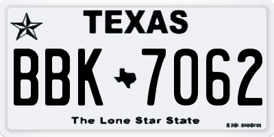 TX license plate BBK7062