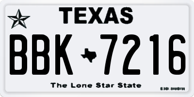 TX license plate BBK7216