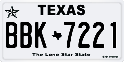 TX license plate BBK7221