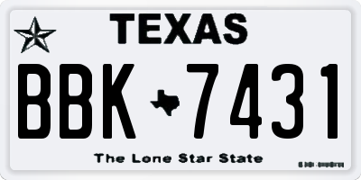 TX license plate BBK7431