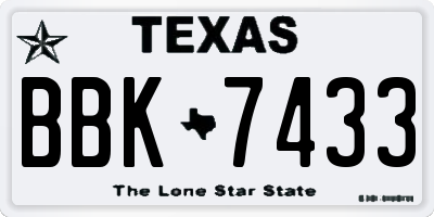TX license plate BBK7433