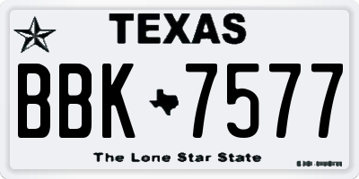 TX license plate BBK7577