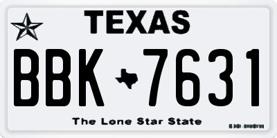 TX license plate BBK7631