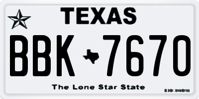 TX license plate BBK7670