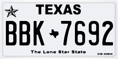 TX license plate BBK7692