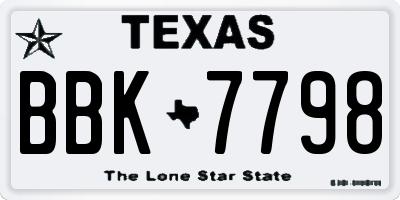 TX license plate BBK7798