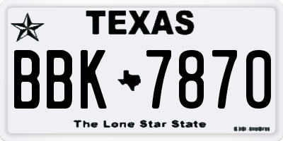 TX license plate BBK7870