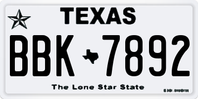 TX license plate BBK7892
