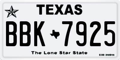 TX license plate BBK7925