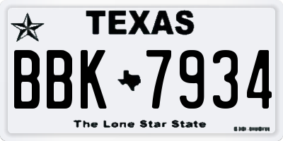 TX license plate BBK7934