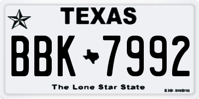 TX license plate BBK7992