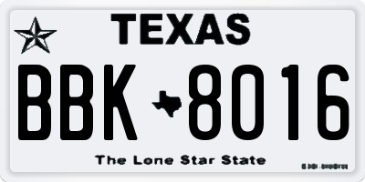 TX license plate BBK8016