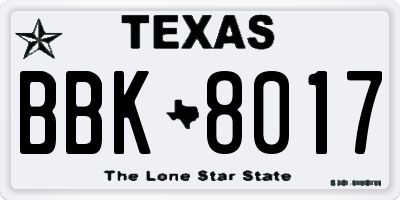 TX license plate BBK8017