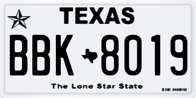 TX license plate BBK8019