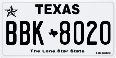 TX license plate BBK8020