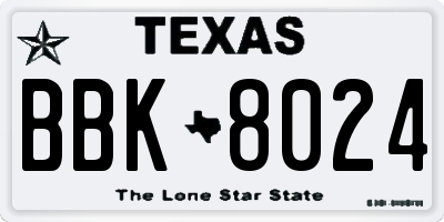 TX license plate BBK8024