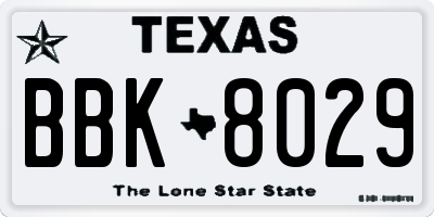 TX license plate BBK8029
