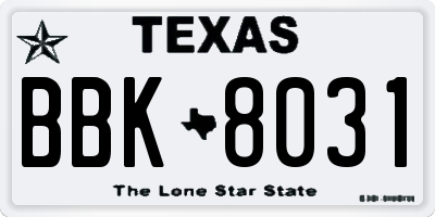 TX license plate BBK8031