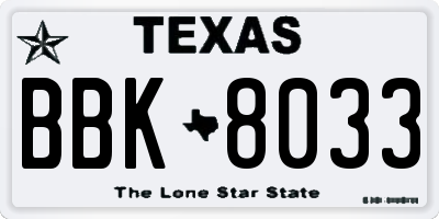TX license plate BBK8033