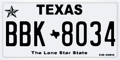 TX license plate BBK8034