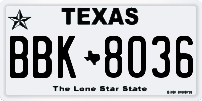 TX license plate BBK8036