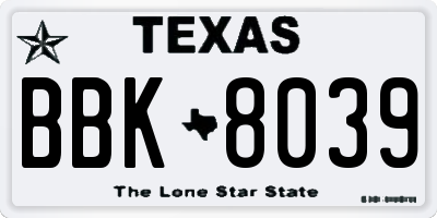 TX license plate BBK8039
