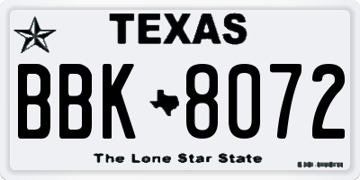 TX license plate BBK8072