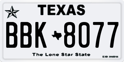 TX license plate BBK8077