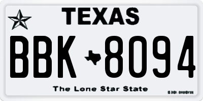 TX license plate BBK8094