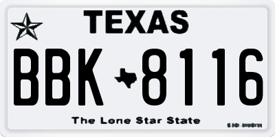 TX license plate BBK8116