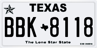 TX license plate BBK8118