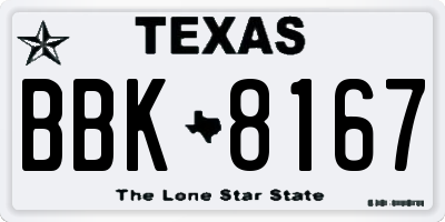 TX license plate BBK8167
