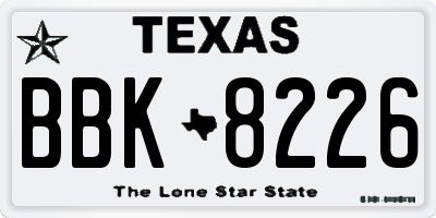 TX license plate BBK8226