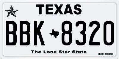TX license plate BBK8320
