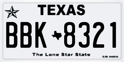 TX license plate BBK8321