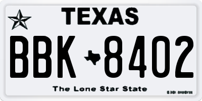 TX license plate BBK8402