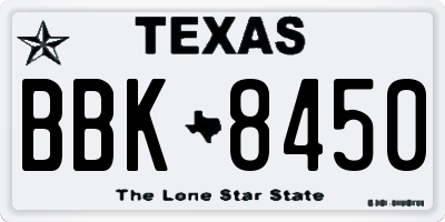 TX license plate BBK8450
