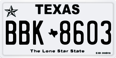 TX license plate BBK8603