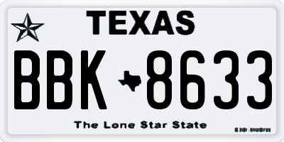 TX license plate BBK8633