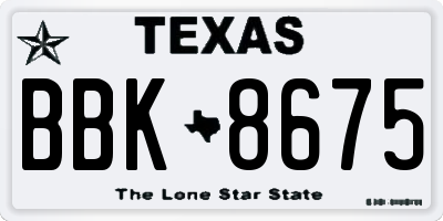 TX license plate BBK8675