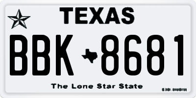 TX license plate BBK8681