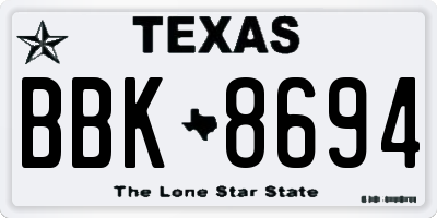 TX license plate BBK8694