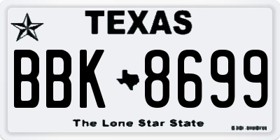 TX license plate BBK8699