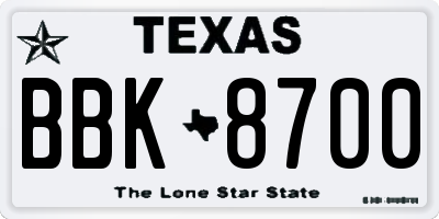 TX license plate BBK8700