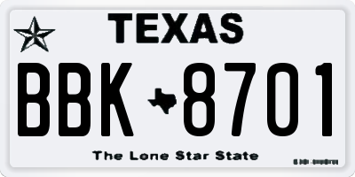 TX license plate BBK8701