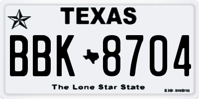 TX license plate BBK8704
