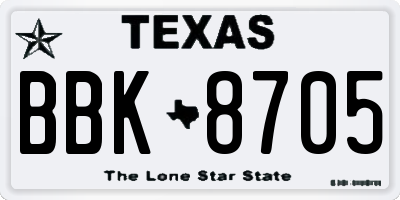 TX license plate BBK8705