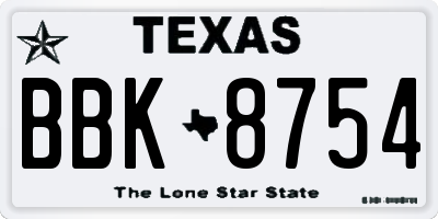 TX license plate BBK8754