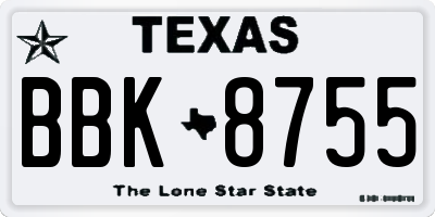 TX license plate BBK8755