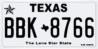 TX license plate BBK8766